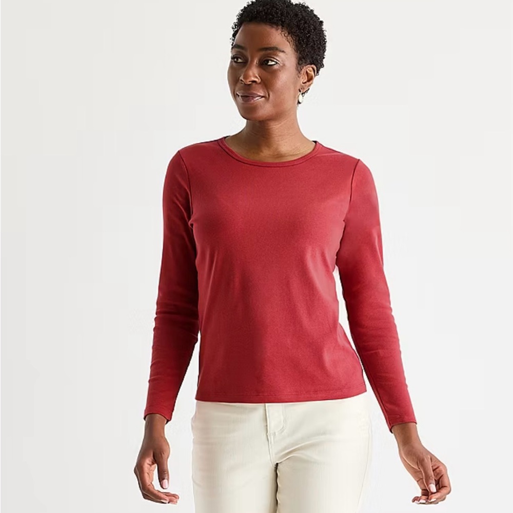 St. John's Bay Classic Red Long Sleeve Tee
